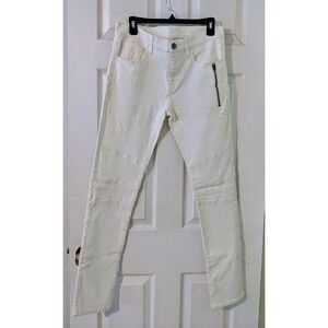 G BY GUESS Moto Biker Jeans White Zipper Detail Slim Fit Size M Vintage‎